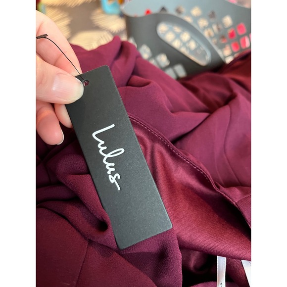 Lulus Burgundy Maxi Dress Flutter Short Sleeve Elastic Waist V Neck Formal XL - Picture 3 of 5